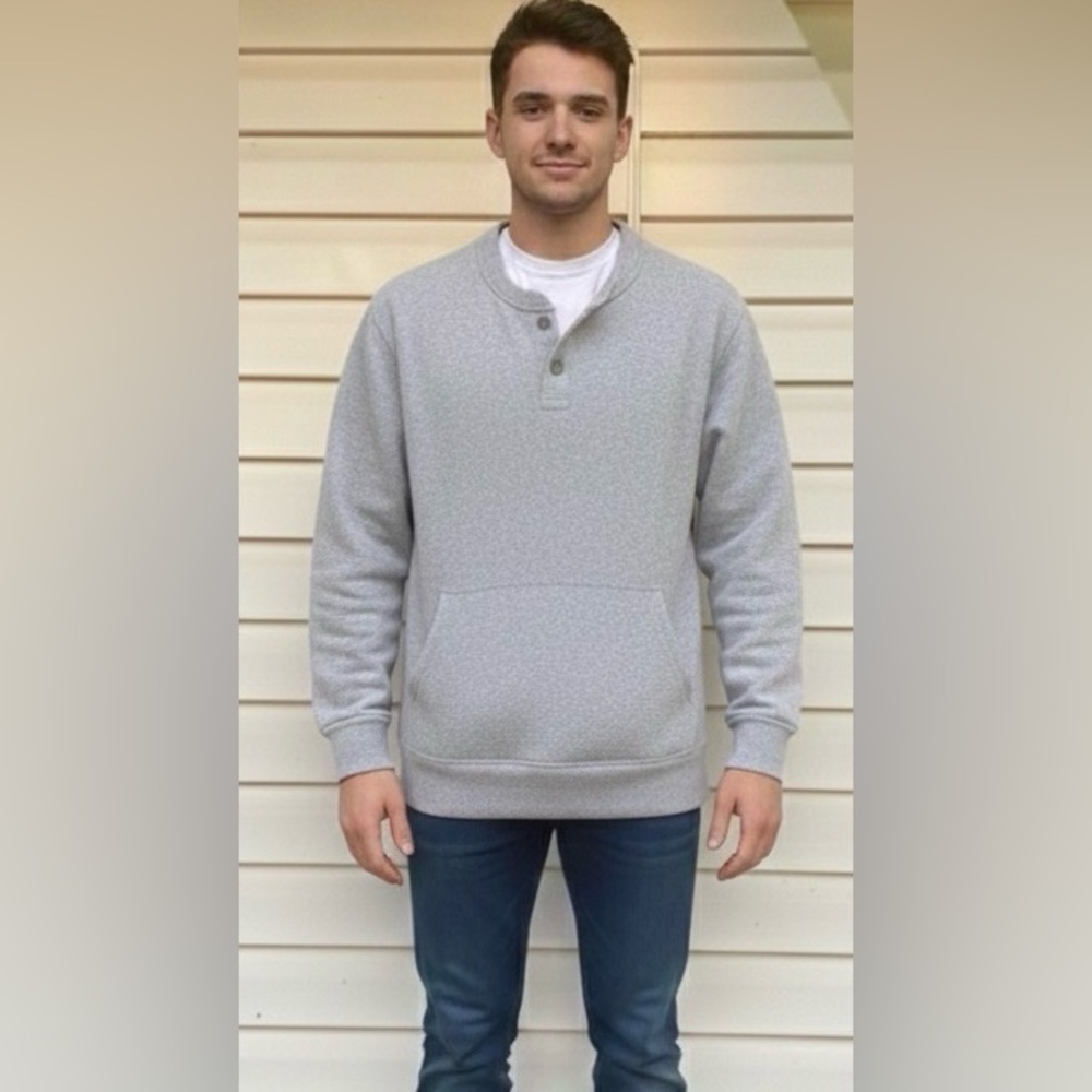 Bonobos Gray (speckled) Henley Sweater, Cotton, Hemp & Silk Blend, Size Medium